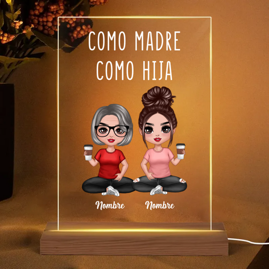 Como madre como hija - Regalo de madre - Lámpara de noche LED placa acrílica rectangular personalizada