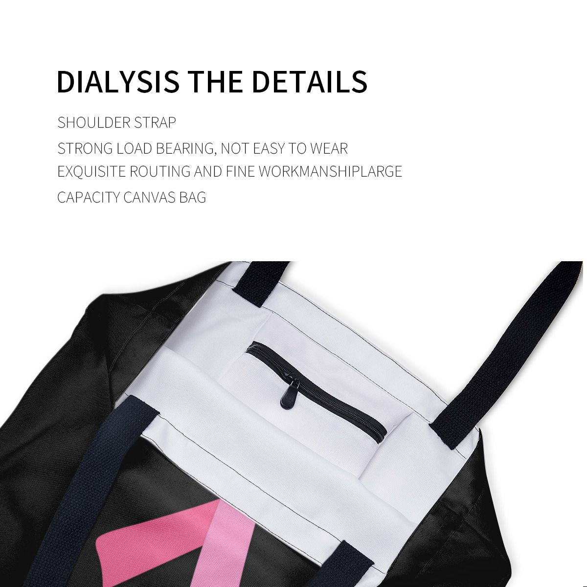 Pink Ribbon for Breast Cancer Awareness Black Canvas Bag NO. QEKEBD