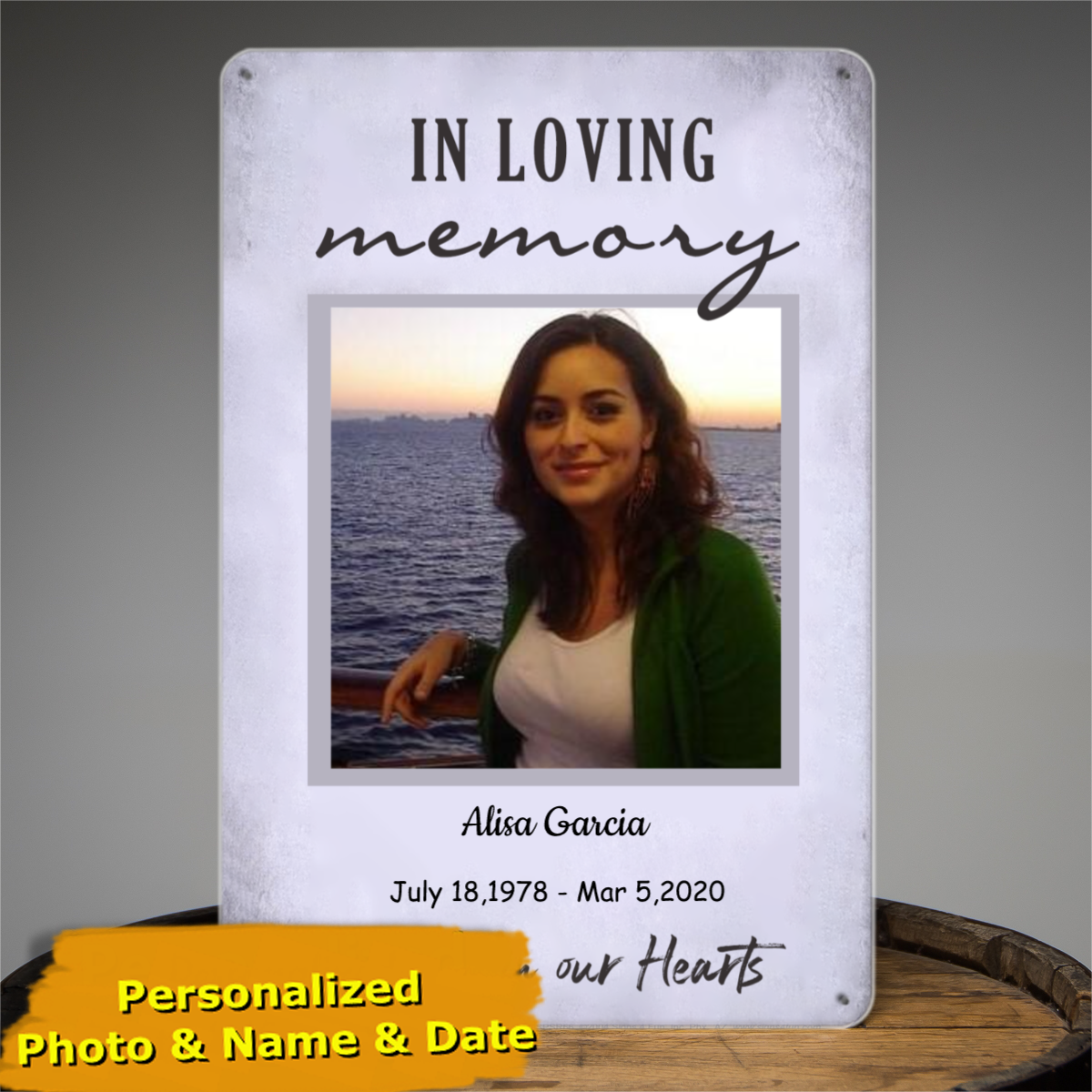 Memorial Tin Signs, In Loving Memory of, Cemetery Decoration, Forever in our hearts, RIP, Funeral Service Tin Signs No.WSQ9MV
