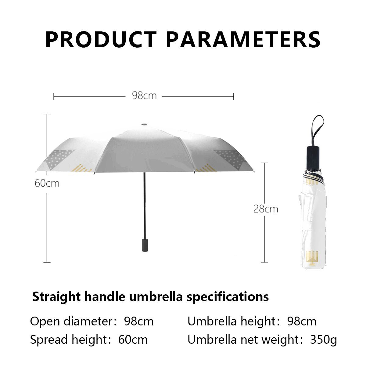 Chrismukkah Gold Menorahs Silver Trees Holiday Brushed Polyester Umbrella No.ZHK9L8